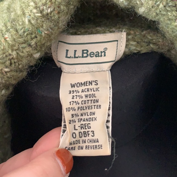LL Bean green shawl neck wool blend sweater size Large - Picture 3 of 4
